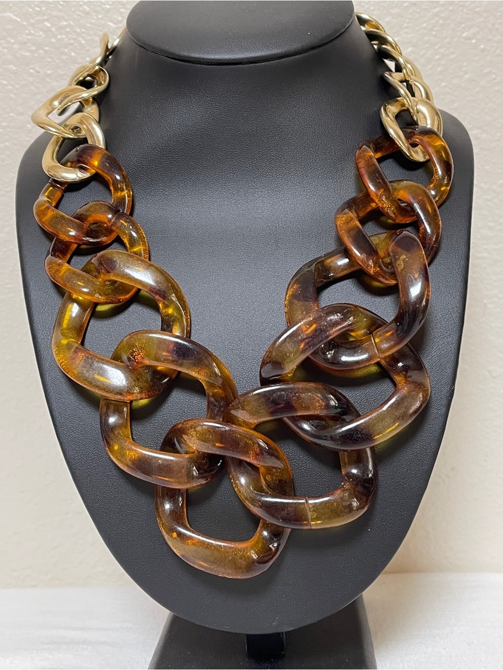 Vintage R.J. Graziano Faux Tortoiseshell Link Statement Necklace